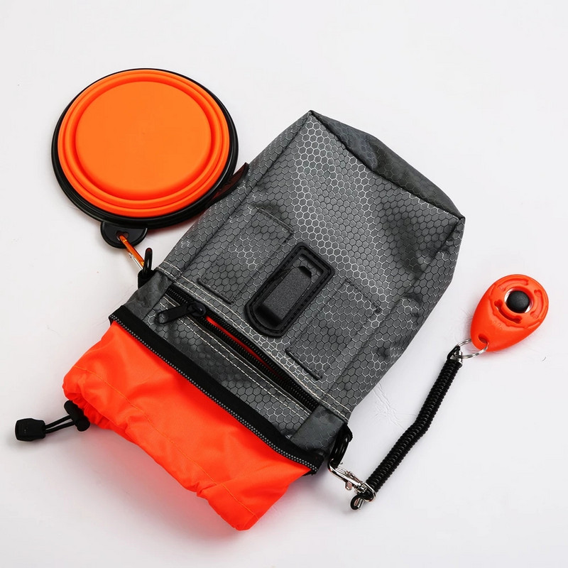 Saci portabile pentru tratarea în aer liber pentru animale de companie Suport pentru alimente Curea de talie reglabilă Saci de gunoi Kit bol pliabil Geantă de dresaj pentru câini multifuncțional