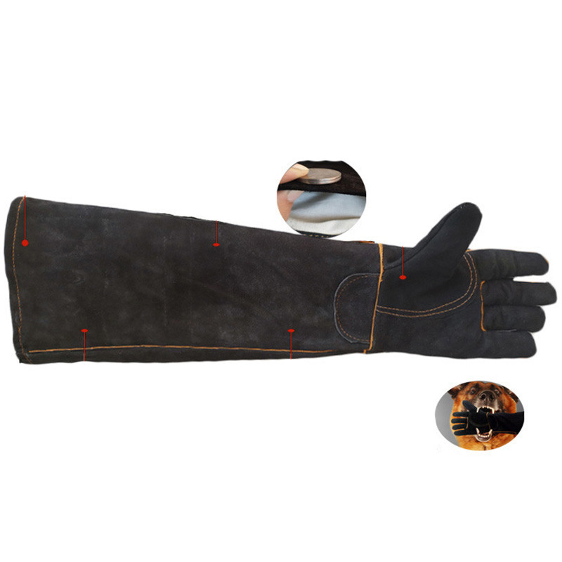 Pirštinės nuo įkandimų šunų dresavimui sustorėjusios katės specialios šiba retriverių dresūros karvės odos vandeniui atsparios 60 cm apsauginės pirštinės