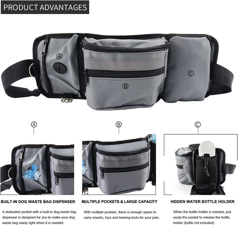 Φορητή τσάντα περιποίησης σκύλου Θήκη εξωτερικής περιποίησης σκύλου για εκπαίδευση Τσάντα σίτισης μεγάλης χωρητικότητας Εκπαιδευτής κατοικίδιων τσάντα μέσης Προμήθειες για σκύλους