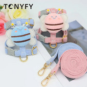 Set de lesă pentru hamuri pentru animale de companie, drăguț albine, în formă de animale, hamuri pentru pisici pentru câini, moale, reglabile, pentru plimbare în aer liber, provizii pentru lesă pentru căței anti-pierdere