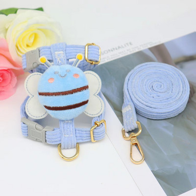 Set de lesă pentru hamuri pentru animale de companie, drăguț albine, în formă de animale, hamuri pentru pisici pentru câini, moale, reglabile, pentru plimbare în aer liber, provizii pentru lesă pentru căței anti-pierdere