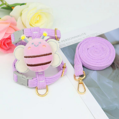 Set de lesă pentru hamuri pentru animale de companie, drăguț albine, în formă de animale, hamuri pentru pisici pentru câini, moale, reglabile, pentru plimbare în aer liber, provizii pentru lesă pentru căței anti-pierdere