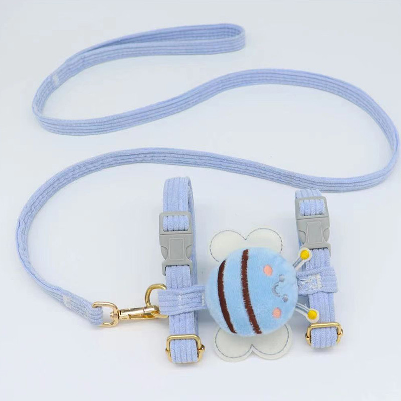 Set de lesă pentru hamuri pentru animale de companie, drăguț albine, în formă de animale, hamuri pentru pisici pentru câini, moale, reglabile, pentru plimbare în aer liber, provizii pentru lesă pentru căței anti-pierdere