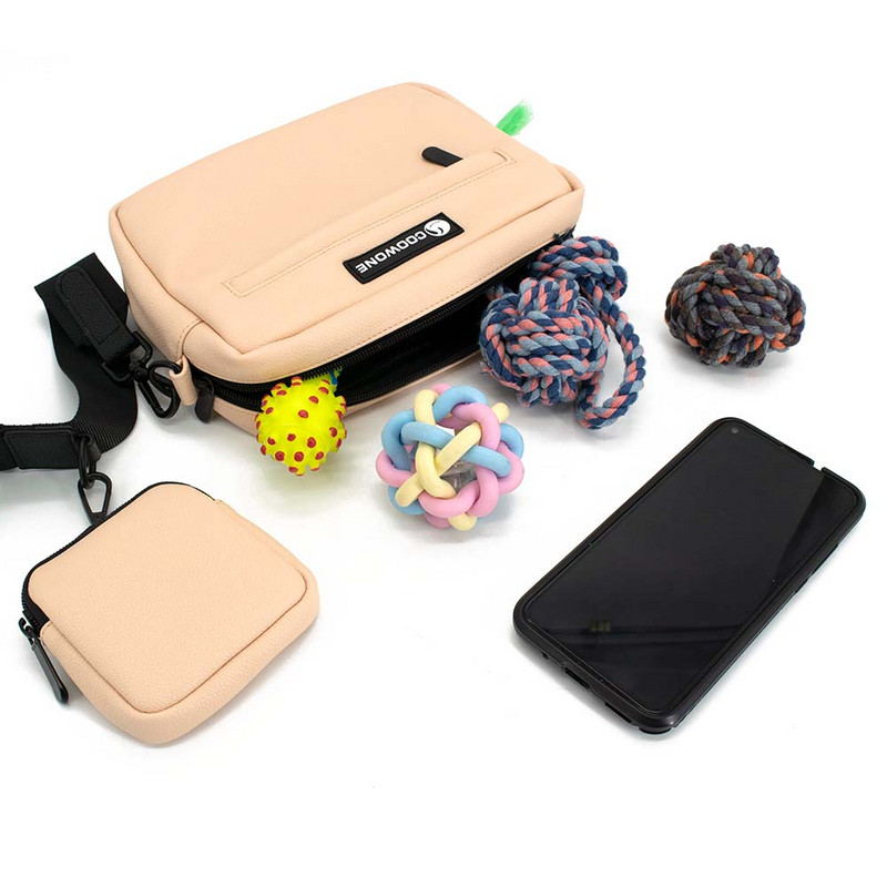 Geantă pentru hrană pentru câini pentru dresaj de mers Dispenser încorporat de pungi pentru caci pentru câini, geantă de umăr Pungă pentru hrană pentru animale de companie pentru dulciuri, croșete, jucării pentru animale de companie