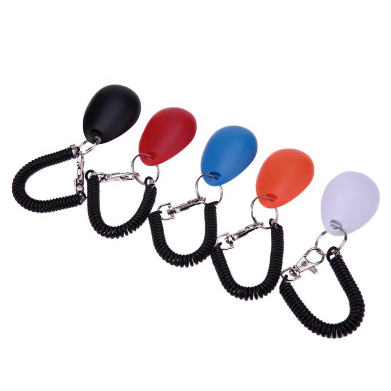 1 бр. Pet Cat Dog Training Clicker Plastic New Dogs Click Trainer Aid Too Регулируема каишка за китката Звуков ключодържател Кучешка свирка