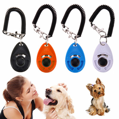 Pet Cat Dog Training Clicker Műanyag kutyák Click Trainer Aid Túl állítható csuklópánt Hang Kulcstartó Kutya Síp Kutyakiképző
