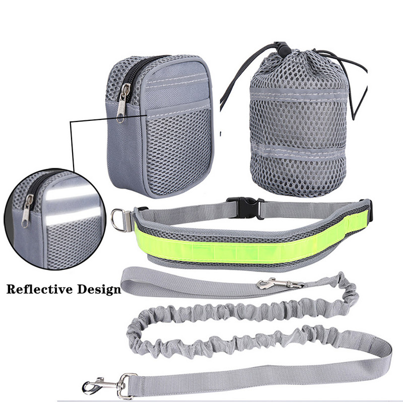 Lese multifuncționale pentru plimbare pentru câini, costume pentru antrenament sportiv reflectorizant, geantă de talie pentru animale de companie, ruc de tracțiune pentru alergare, cu centură