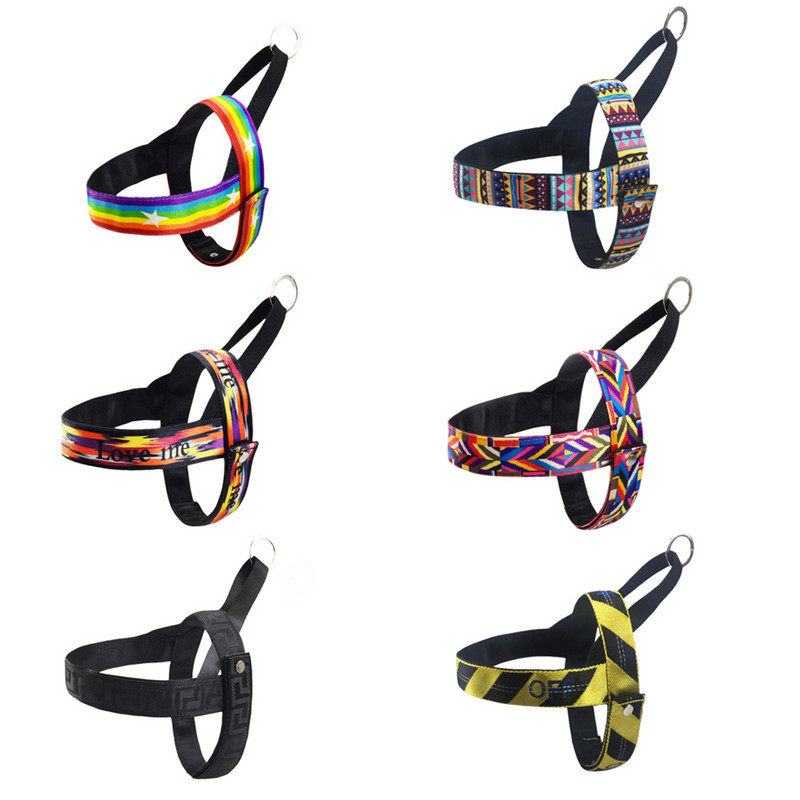 Reglarea hamului pentru câini de companie fără tragere Model colorat Mâner de control ușor pentru dresaj de câini de talie mică și mijlocie Ham pentru vestă de plimbare