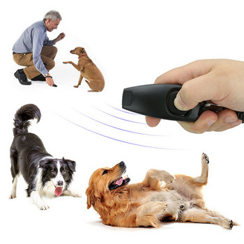 2 in1 Dog Pet Puppy Cat Training Clicker Whistle Click Trainer Obedience Aid Tool Черни домашни любимци преносими с ключодържател