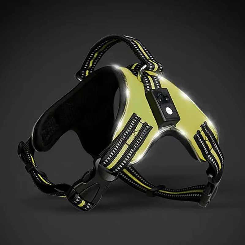 Ham cu LED reîncărcabil pentru animale de companie Coadă de câine din nailon, cu LED intermitent, guler pentru ham pentru câini, centură de siguranță pentru animale de companie, accesorii pentru câini