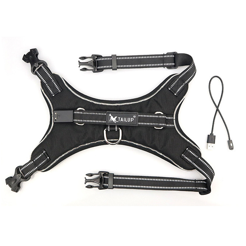 Ham cu LED reîncărcabil pentru animale de companie Coadă de câine din nailon, cu LED intermitent, guler pentru ham pentru câini, centură de siguranță pentru animale de companie, accesorii pentru câini