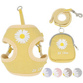 Set de ham și lesă pentru câini, broderie, respirabil, reglabil, pentru gustare, ham pentru pisici, pentru câini de talie mică, mijlocie, vestă, lesă, accesorii pentru câini