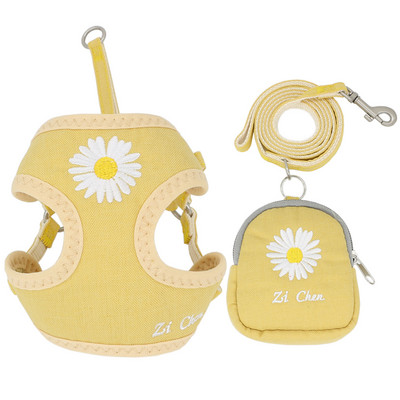 Set de ham și lesă pentru câini, broderie, respirabil, reglabil, pentru gustare, ham pentru pisici, pentru câini de talie mică, mijlocie, vestă, lesă, accesorii pentru câini