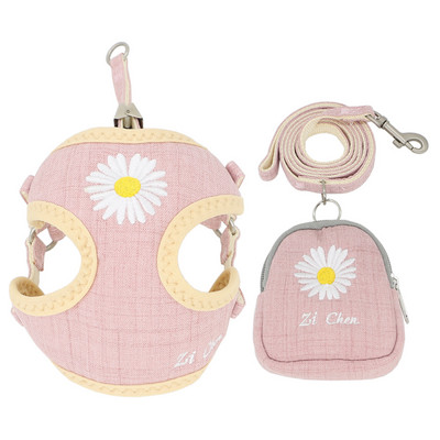 Set de ham și lesă pentru câini, broderie, respirabil, reglabil, pentru gustare, ham pentru pisici, pentru câini de talie mică, mijlocie, vestă, lesă, accesorii pentru câini