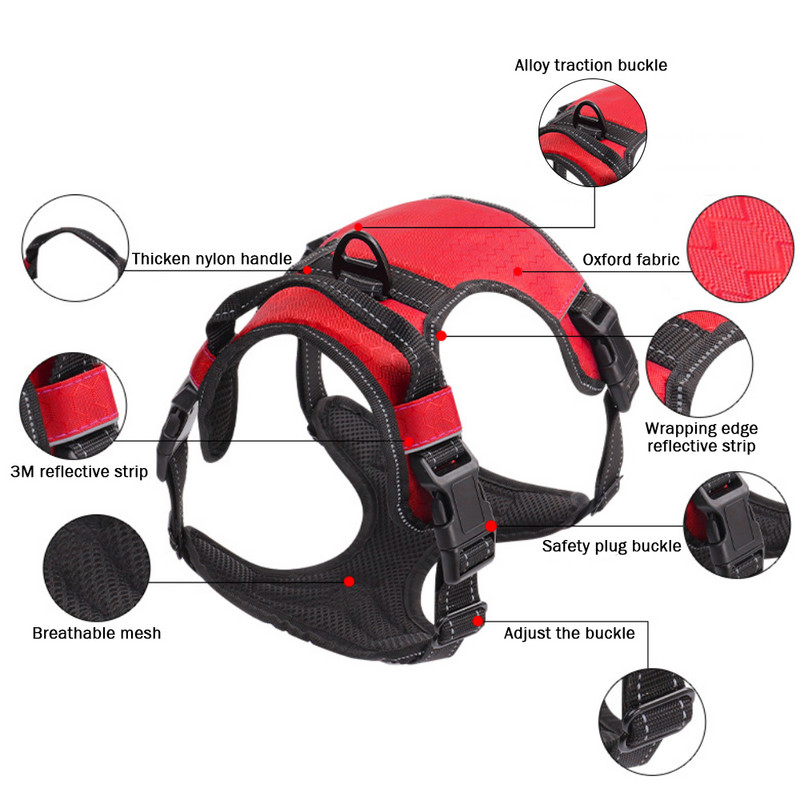 KOMMILIFE ham reglabil pentru câini vestă ham reflectorizant pentru câini, fără tragere, respirabil, mic, mediu, mare