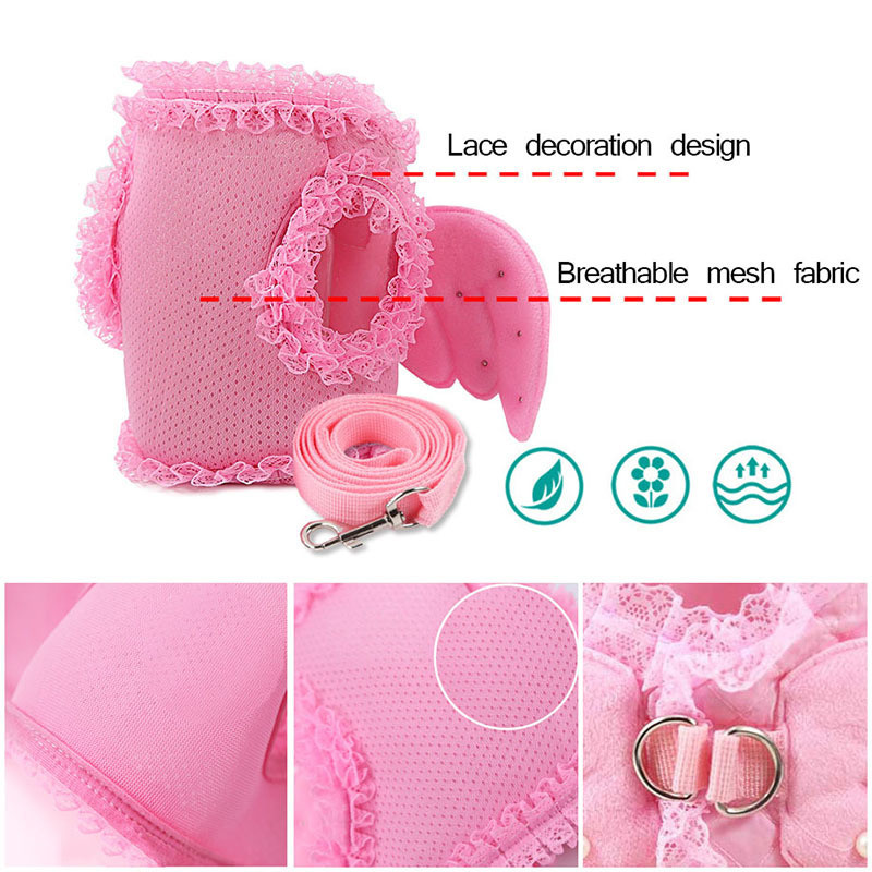 Set de ham și lesă pentru câini cu aripi de înger pentru buldog francez, haine respirabile pentru câini mici, accesorii pentru cățeluș Pug Chihuahua