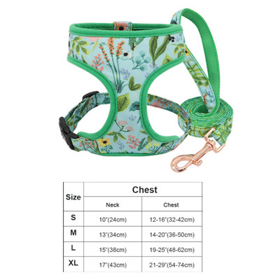Set de lesă pentru ham pentru câini cu flori de imprimare, cu flori de pădure, pentru cățeluș, pentru vestă, lesă reglabilă pentru câini mici, mijlocii mari, chihuahua