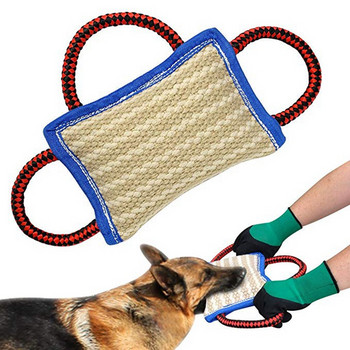 3 Χειρολαβές Σκληρό μαξιλάρι για δάγκωμα σκύλου από γιούτα Λινά ρυμουλκό παιχνίδι επιθετικό μαξιλαράκι δαγκώματος Διαδραστική τσάντα μασήματος για μεσαία μεγάλα κατοικίδια