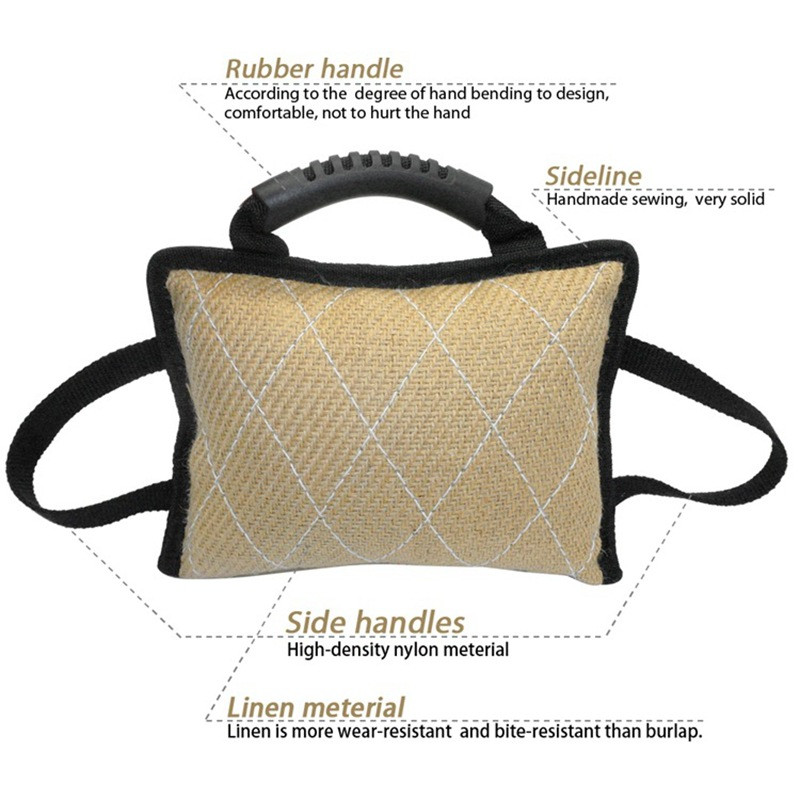 Jastuk za pseći ugriz od jute s 3 ručke, lanena igračka za tegljač, agresivna podloga za grickanje, interaktivna vrećica za žvakanje za srednje velike ljubimce