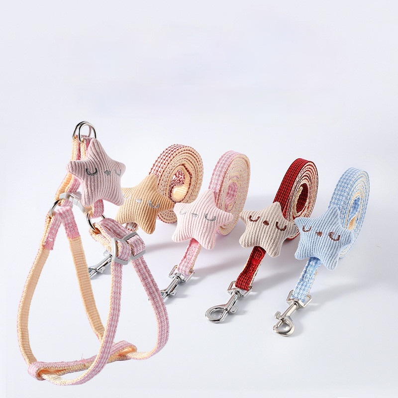 Σετ λουριών και περιλαίμιου σκύλου Χαριτωμένο αστερίας για κουτάβι γατάκι λουρί με ριγέ βαμβακερό καπίστρι 4 Χρώμα για μικρούς σκύλους Αξεσουάρ για γάτες