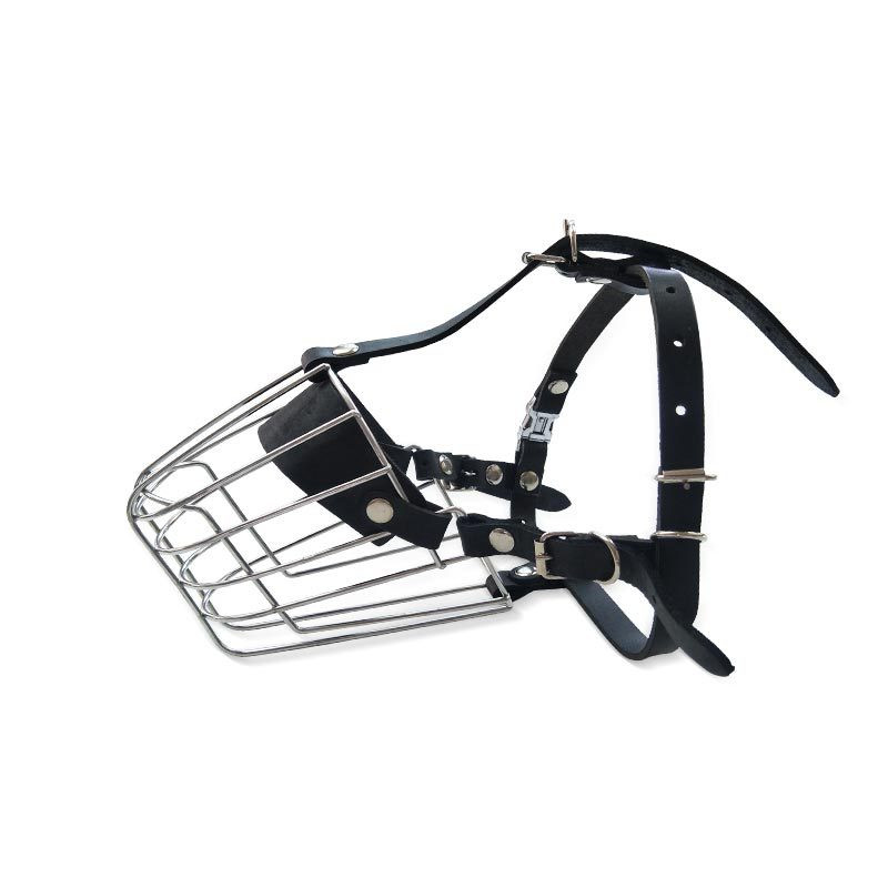 Bot din piele de vacă din oțel inoxidabil pentru câini, neagră, anti-mușcătură și anti-mizerie, mască pentru animale de companie Cușcă pentru gură pentru animale de companie de dimensiuni medii și mari