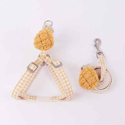 Set de lesă pentru ham pentru câini, reglabil, moale, drăguț, cu zăbrele de fructe, vestă pentru pisici, pentru guler pentru animale de companie mici, mijlocii, plimbări în aer liber