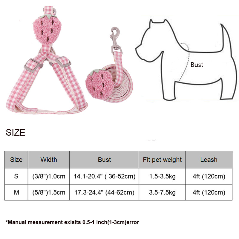 Set de lesă pentru ham pentru câini, reglabil, moale, drăguț, cu zăbrele de fructe, vestă pentru pisici, pentru guler pentru animale de companie mici, mijlocii, plimbări în aer liber