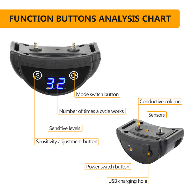 Zgarda anti-latrat pentru caini, zgarda automata de oprire rapida a latratului 45 de zile Timp de lucru ultra lung Afisaj LED 3-Function Mode T/V/S