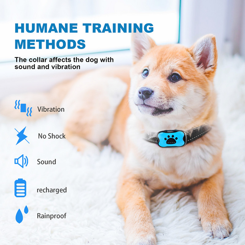 MASBRILL Dog Anti Barking Device Electric Ultrasonic Dogs Training Collar Dog Stop Barking Vibration Anti-Barking Collar Large Dog