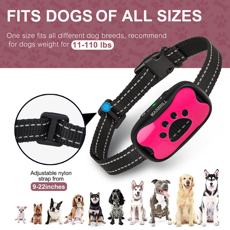 MASBRILL Dog Anti Barking Device Electric Ultrasonic Dogs Training Collar Dog Stop Barking Vibration Anti-Barking Collar Large Dog