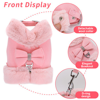 Bowknot Small Dog Cat Harness Leash Set Warm Soft Fur Harness Vest Дишаща кученце Pet Harness Lead For Small Dog Yorkshire Pug