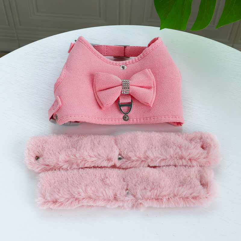 Bowknot Set de lesă pentru câini de talie mică, pentru pisici, pentru ham de blană moale și caldă, vestă, respirabil, pentru cățeluș, pentru animalele de companie.