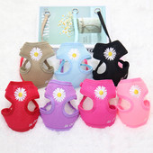 Daisy Embroidery võrgust hingav koera vesti rakmed ja jalutusrihma komplekt Juhtkoera rakmed Moeaksessuaarid väikestele koertele Chihuahua