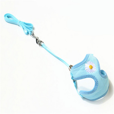 Daisy Embroidery võrgust hingav koera vesti rakmed ja jalutusrihma komplekt Juhtkoera rakmed Moeaksessuaarid väikestele koertele Chihuahua