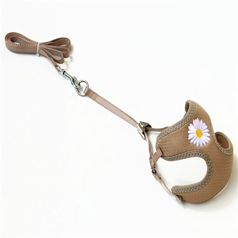 Daisy Embroidery võrgust hingav koera vesti rakmed ja jalutusrihma komplekt Juhtkoera rakmed Moeaksessuaarid väikestele koertele Chihuahua