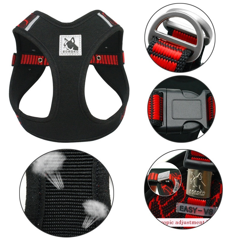 Ham pentru câini din nailon reflectorizant 3M, vestă pentru câini, fără plasă de tragere, hamuri ajustabile pentru animale de companie pentru buldog francez Pitbull