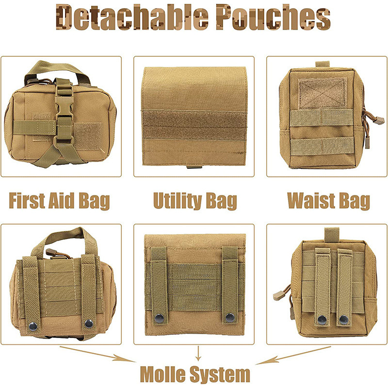 Ham tactic pentru câini cu pungi Vestă K9 Mâner fără tragere, confortabil, reglabil, serviciu de antrenament în aer liber, ham de camuflaj