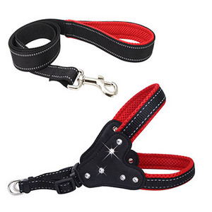 Ham fără tragere pentru câine, reglabil de bază, din nailon, cu vestă pentru câine, Hanress, capete reflectorizante pentru animale de companie, cu strasuri, lesă de mers, ham SML