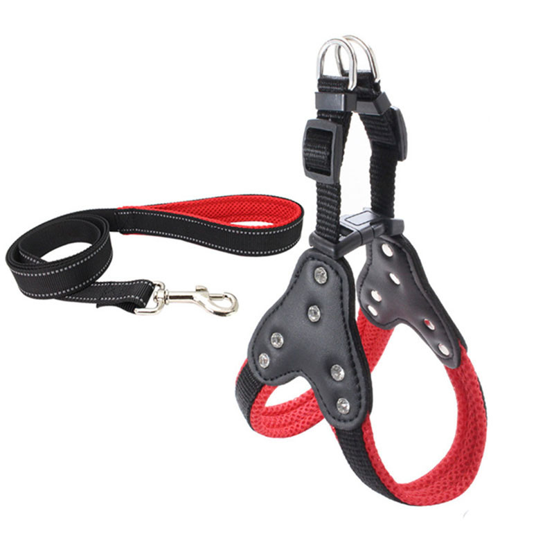 Ham fără tragere pentru câine, reglabil de bază, din nailon, cu vestă pentru câine, Hanress, capete reflectorizante pentru animale de companie, cu strasuri, lesă de mers, ham SML