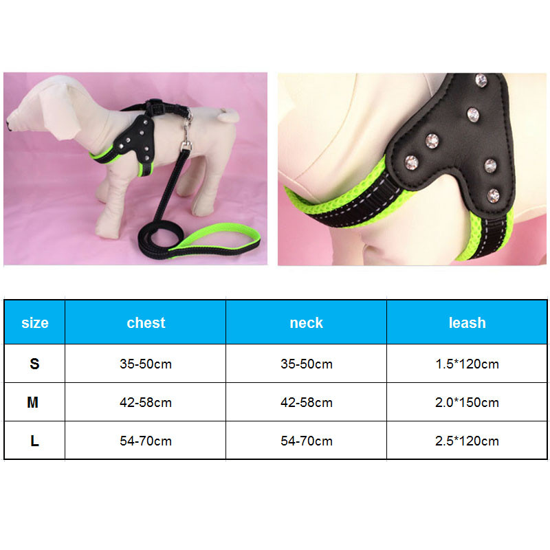 Ham fără tragere pentru câine, reglabil de bază, din nailon, cu vestă pentru câine, Hanress, capete reflectorizante pentru animale de companie, cu strasuri, lesă de mers, ham SML