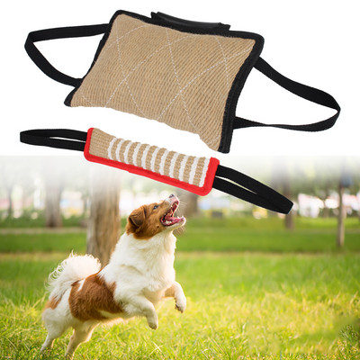 Конопена кърпа за обучение на кучета Издръжлива възглавница за обучение на кучета Bite Tug с 2 въжени дръжки Dog Bite Stick Дъвчаща играчка за домашни любимци