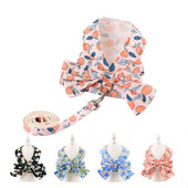 Set de ham și lesă pentru câini respirabil Haine pentru pisici cu bowknot floral pentru vestă pentru câini mici și mijlocii Lese Accesorii pentru animale de companie