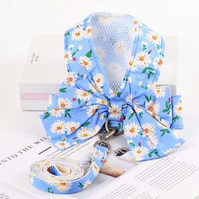 Set de ham și lesă pentru câini respirabil Haine pentru pisici cu bowknot floral pentru vestă pentru câini mici și mijlocii Lese Accesorii pentru animale de companie