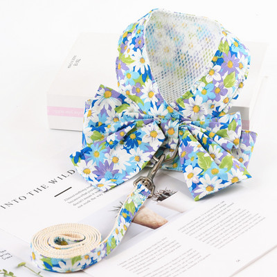 Set de ham și lesă pentru câini respirabil Haine pentru pisici cu bowknot floral pentru vestă pentru câini mici și mijlocii Lese Accesorii pentru animale de companie