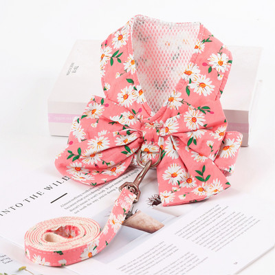 Set de ham și lesă pentru câini respirabil Haine pentru pisici cu bowknot floral pentru vestă pentru câini mici și mijlocii Lese Accesorii pentru animale de companie