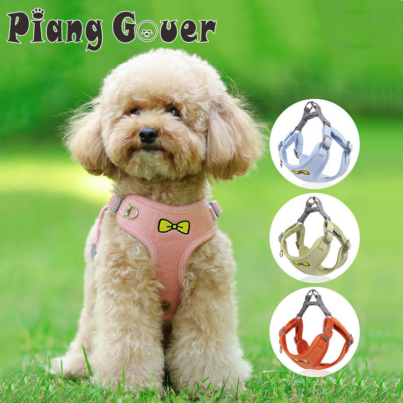 Harnaș reflectorizant pentru câini, vestă, lesă, cățeluș, velur, pisică, plimbare, lesă, mic, mediu, pentru animale de companie, curea pentru piept, arc brodat