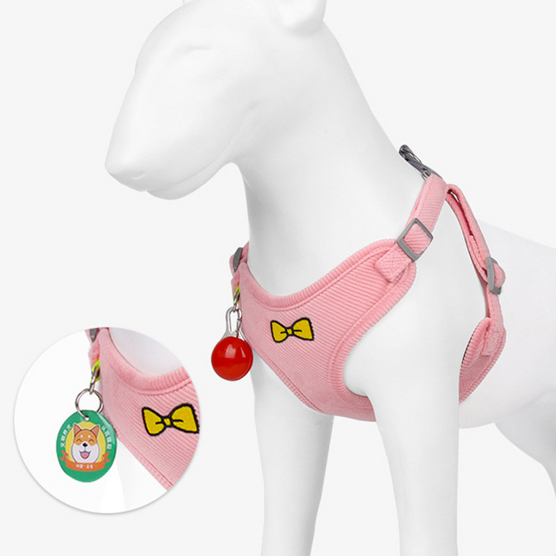 Harnaș reflectorizant pentru câini, vestă, lesă, cățeluș, velur, pisică, plimbare, lesă, mic, mediu, pentru animale de companie, curea pentru piept, arc brodat