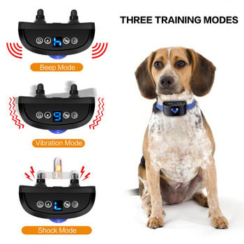 Електронен шоков нашийник против лай на кучета със звуков сигнал и вибрация Акумулаторни нашийници за кучета, устойчиви на дъжд, спиращи лая