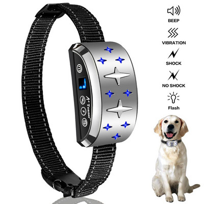 Електронен шоков нашийник против лай на кучета със звуков сигнал и вибрация Акумулаторни нашийници за кучета, устойчиви на дъжд, спиращи лая
