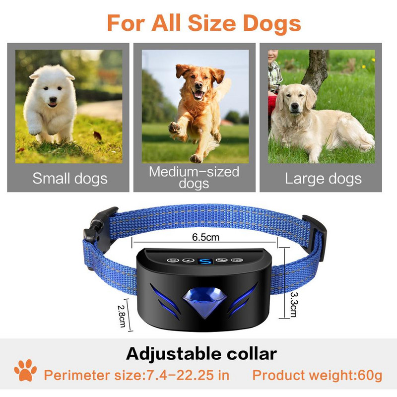 Електронен шоков нашийник против лай на кучета със звуков сигнал и вибрация Акумулаторни нашийници за кучета, устойчиви на дъжд, спиращи лая